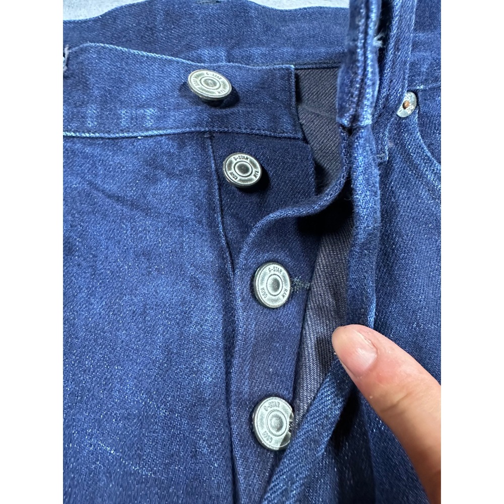G-Star Raw 3301 Straight Leg Jeans Mens 34x32 Dark Indigo Blue Denim Button Fly - Picture 9 of 16